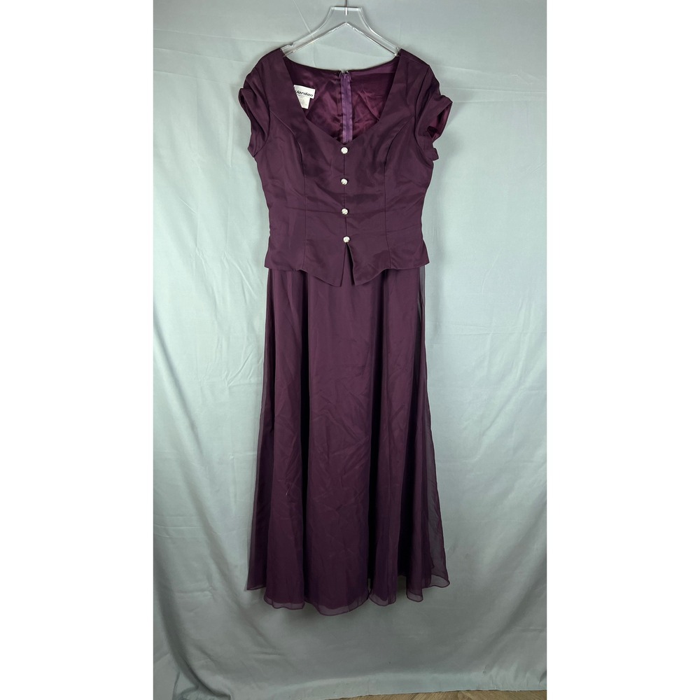 Vintage Jordan Evening Gown Dress Womens 15/16 Purple V Neck Back Zip Formal